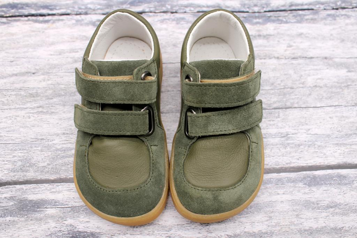 BABY BARE - celoroční kožené boty Febo Youth, ARMY | BotkyDětem.cz