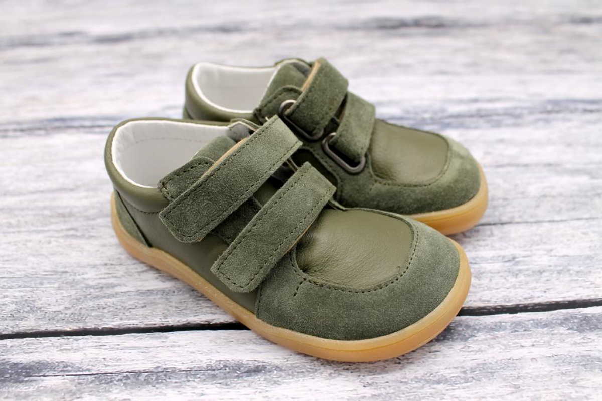 BABY BARE - celoroční kožené boty Febo Youth, ARMY | BotkyDětem.cz