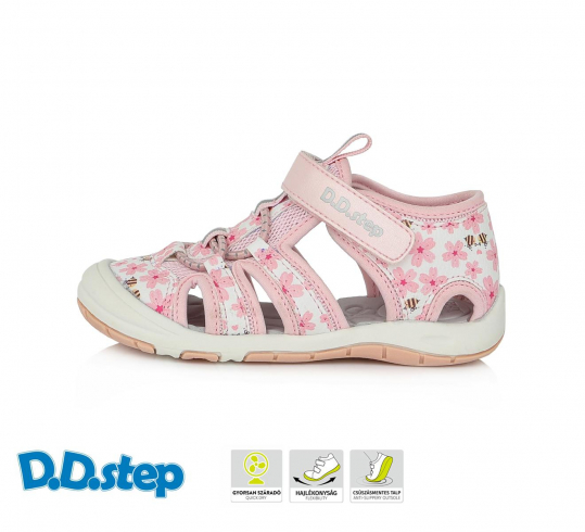 DD STEP - letní boty, sportovní sandály G065, BABY PINK kytky