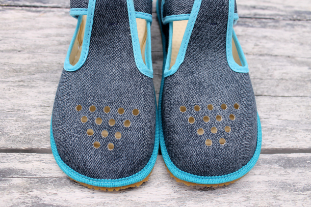 BEDA bačkůrky - TURQUIOISE DENIM S PERFORACÍ