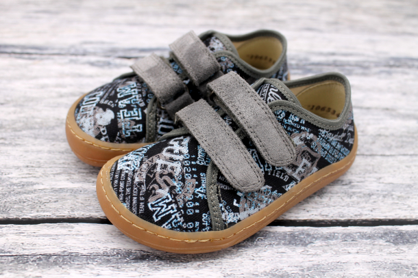 FRODDO Barefoot - textilní boty, tenisky, plátěnky BLACK/GREY