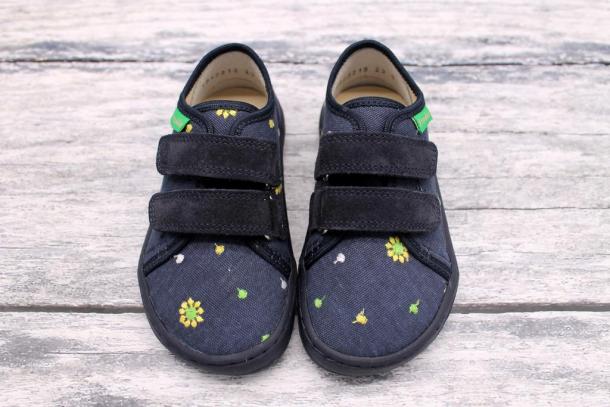 FRODDO Barefoot - textilní boty, tenisky, BLUE (kytky)
