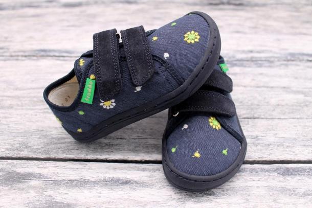 FRODDO Barefoot - textilní boty, tenisky, BLUE (kytky)