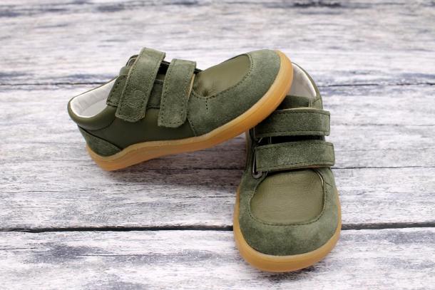 BABY BARE - celoroční kožené boty Febo Youth, ARMY