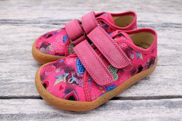FRODDO Barefoot - textilní boty, tenisky, plátěnky, FUXIA+ (srdíčka)