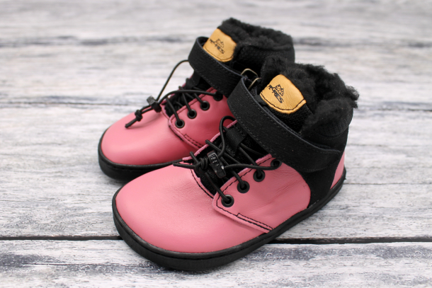 PEGRES - kožené zimní barefoot boty, RŮŽOVÁ