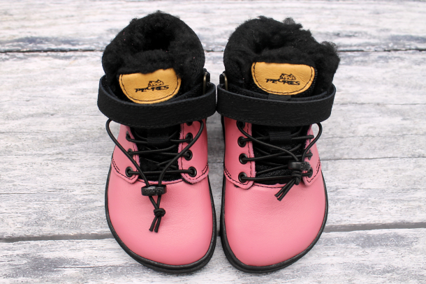 PEGRES - kožené zimní barefoot boty, RŮŽOVÁ