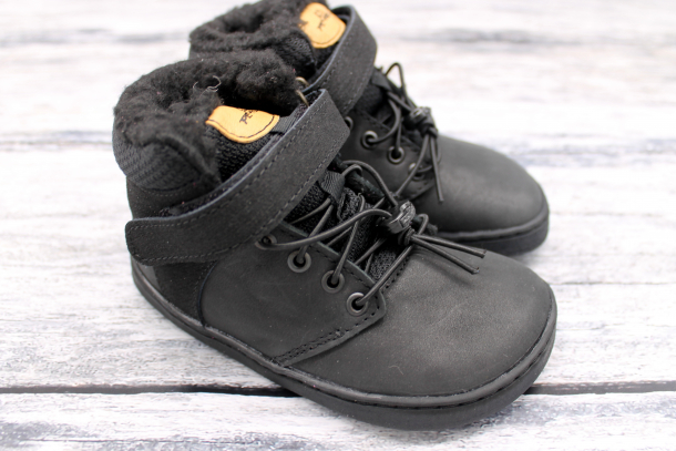 PEGRES - kožené zimní barefoot boty, ČERNÁ
