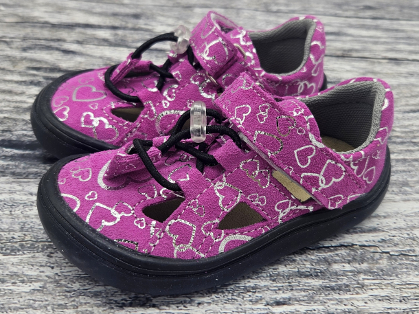 JONAP - barefoot sandálky B9 SLIM, RŮŽOVÉ SRDCE