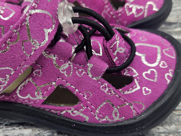 JONAP - barefoot sandálky B9 SLIM, RŮŽOVÉ SRDCE