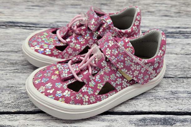 JONAP - barefoot sandálky B9 SLIM, RŮŽOVÁ KYTKY