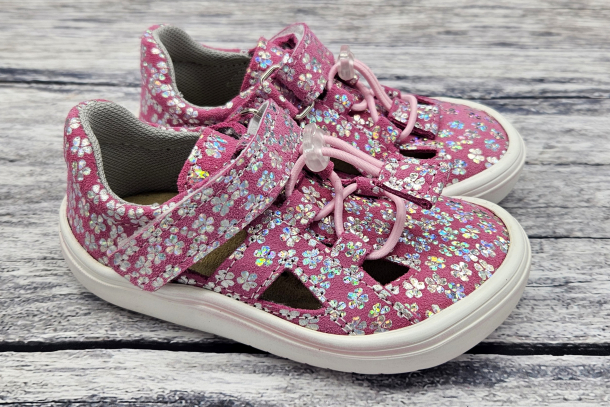 JONAP - barefoot sandálky B9 SLIM, RŮŽOVÁ KYTKY