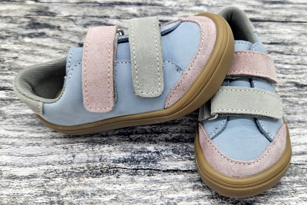 JONAP - nízké kožené boty JOY KIDS, ŠEDO-STARORŮŽOVÁ