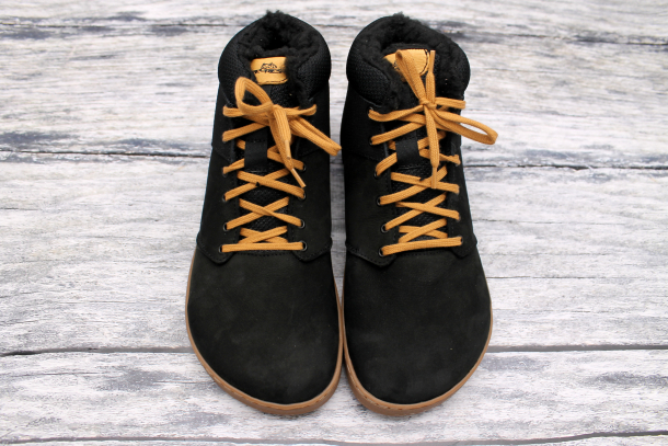 PEGRES - kožené zimní barefoot boty, ČERNÁ