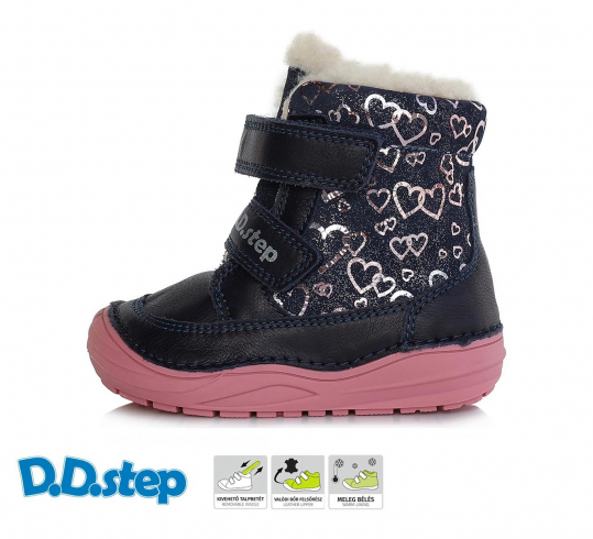 DD STEP - zimní boty 071, ROYAL BLUE srdíčka